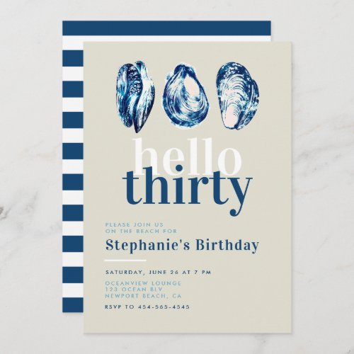 Oysters Bar Nautical Ocean Beach 30th Birthday Invitation