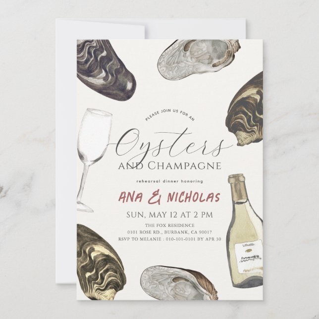 Oysters & Champagne Rehearsal Dinner Invitation (Front)