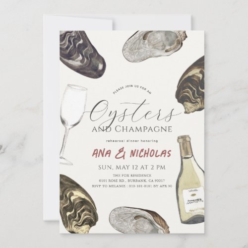 Oysters  Champagne Rehearsal Dinner Invitation