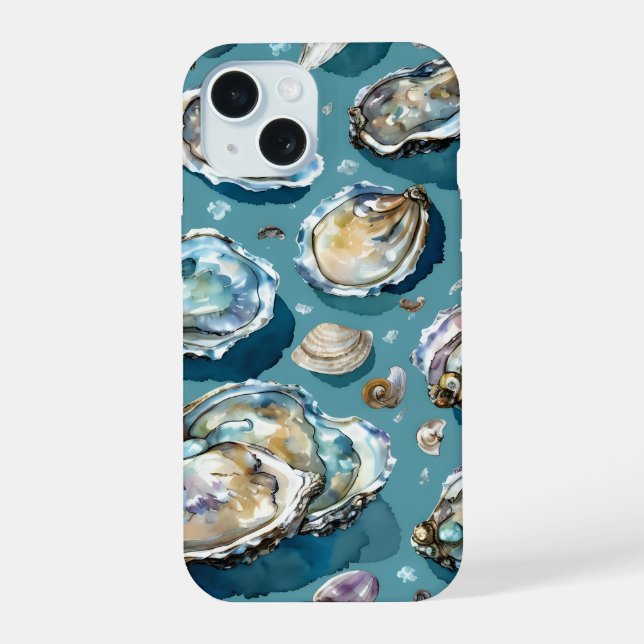 Oysters Clams Seashells Pattern Blue Iphone Case (Back)