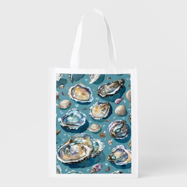 Oysters Clams Seashells Pattern Grocery Bag (Front)