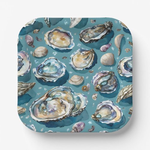 Oysters Clams Seashells Pattern Paper Plates