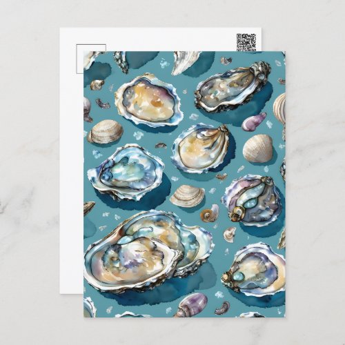Oysters Clams Seashells Pattern Postcard