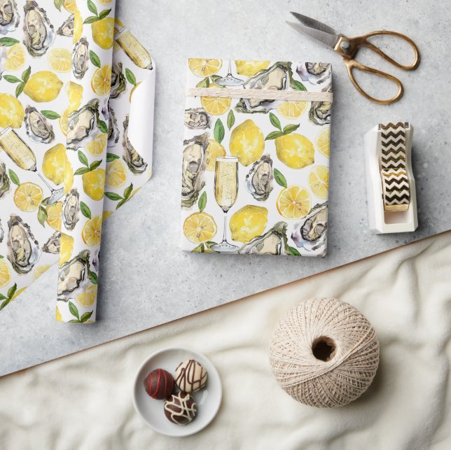 Oysters, lemons and champage wrapping paper (Crafts)