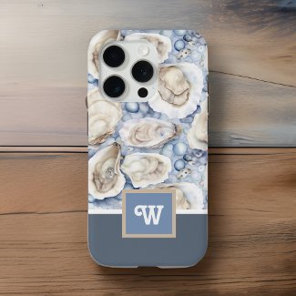Oysters n Pearls Blue Gray Tan Monogram Initial