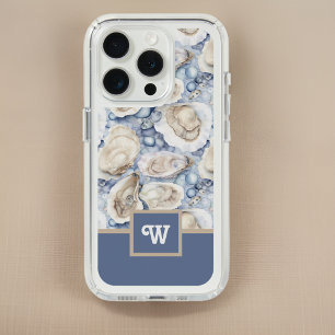 Oysters n Pearls in Blue Gray Sand with Initial iPhone 15 Pro Case