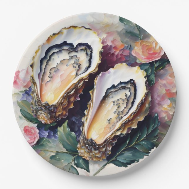 Oysters Painting Botanical Art Paper Plates (Front)