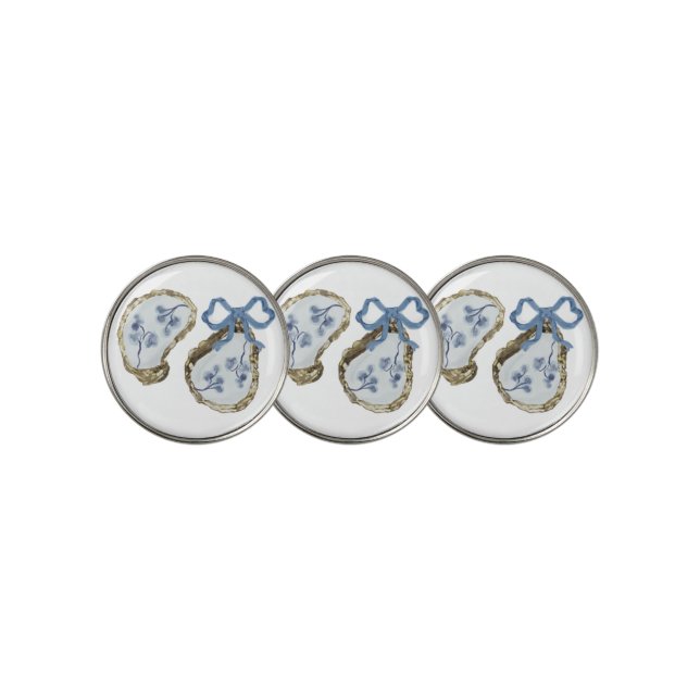 Oysters With Blue Bow  Golf Ball Marker (3 Up)