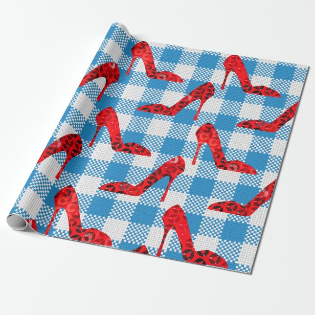 oz blue gingham ruby slippers wrapping paper (Unrolled)
