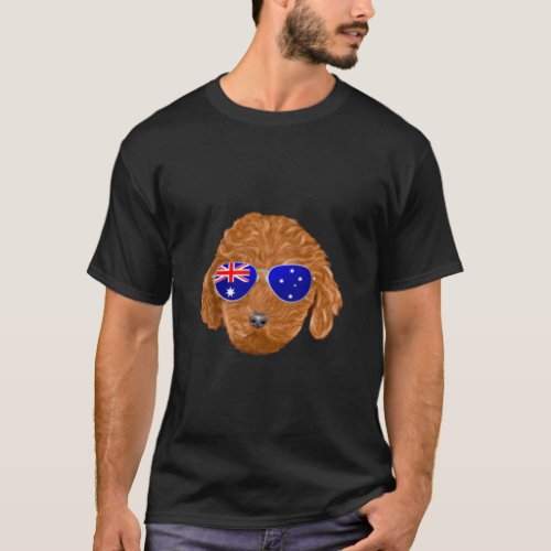 OZ Flag Brown Poodle Dog Australia Pocket  T_Shirt