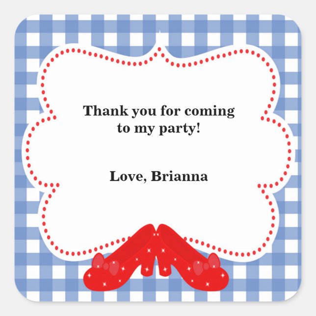 Oz Gingham Birthday Party Favor Sticker Labels (Front)