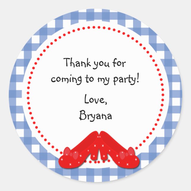 Oz Gingham Birthday Party Favor Sticker Labels (Front)