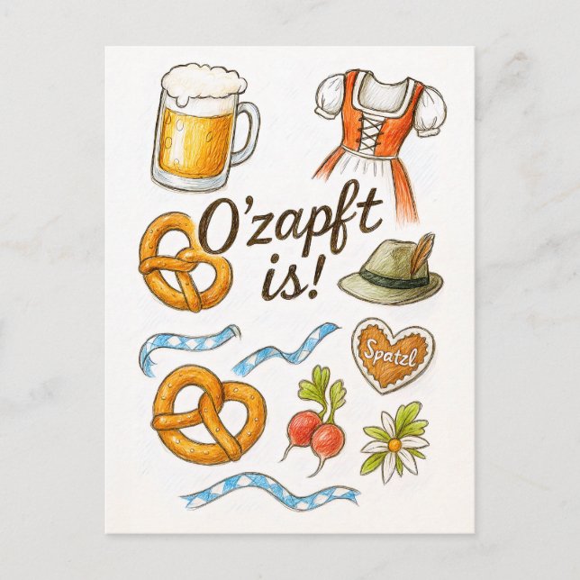 O'zapft Is! Festive Oktoberfest Celebration Holiday Postcard (Front)