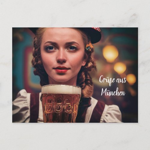 OZapft is Frau im Dirndl mit Bier Mnchen Wiesn Postcard