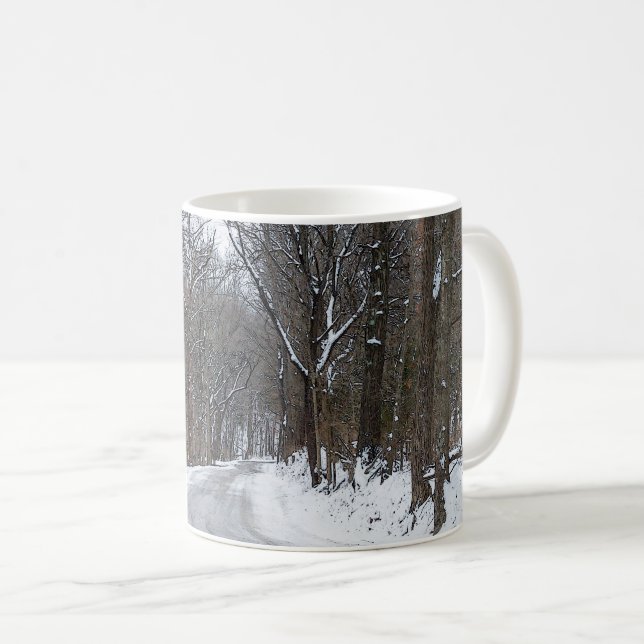 Ozark Snow Covered Road Painterly Coffee Mug (Front Right)
