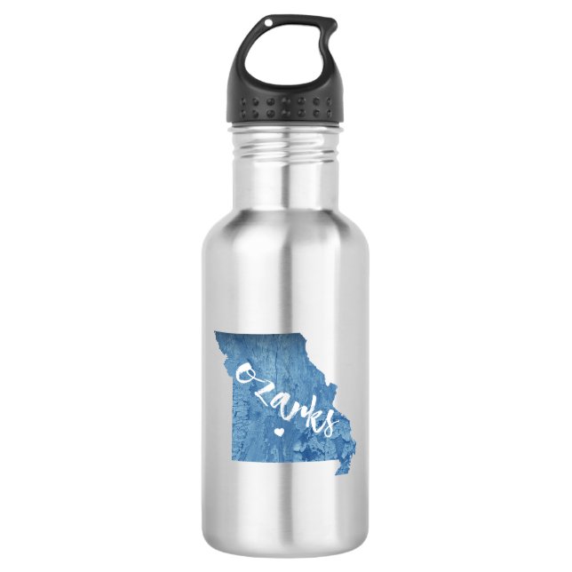 Ozarks, Missouri Wood Grain Stainless Steel Water Bottle (Front)