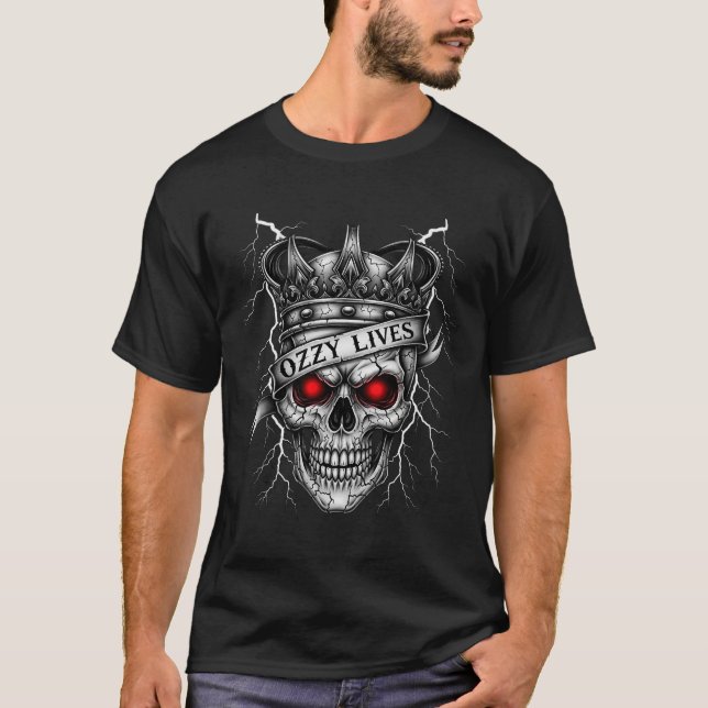 “OZZY LIVES” Crowned Skull with Red eyes T-Shirt (Front)