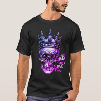 Ozzy Lives Skull Glasses Crown Biker Tattoo Purple T-Shirt