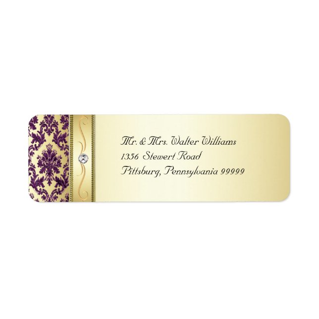P1 Elegant Gold Purple Damask Diamond Label (Front)