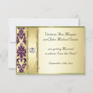 P1 Gold Purple Damask Save the Date Card