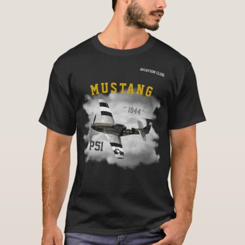 P51 Mustang Aviation club black T_Shirt