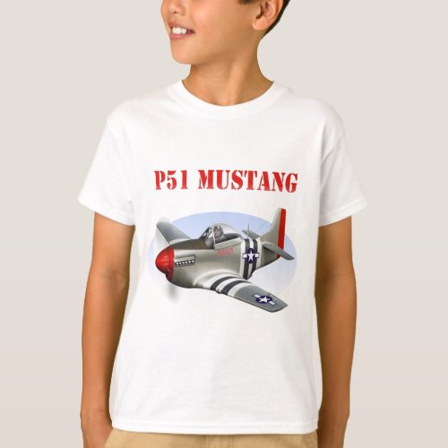 P51 Mustang Silver_Red Plane T_Shirt