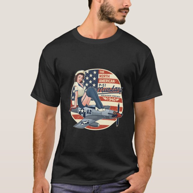 P51 Mustang T Shirt Airplane Shirts For Men Wwii S (Front)