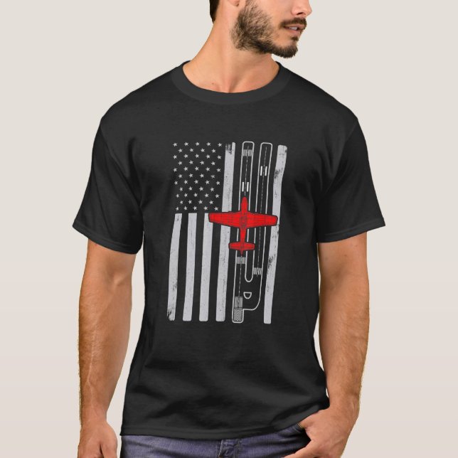 P51 Mustang Ww2 Airplane American Flag Runway P51d T-Shirt (Front)