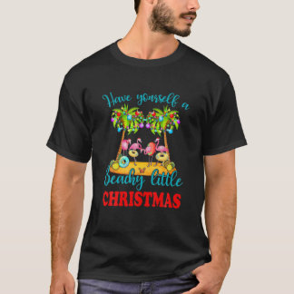 P5gp Beachy Christmas Flamingo Merry Xmas Beach Ho T-Shirt