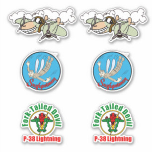 P-38 Cartoon, P-38 Snafuperman & Fork-Tailed Devil Sticker