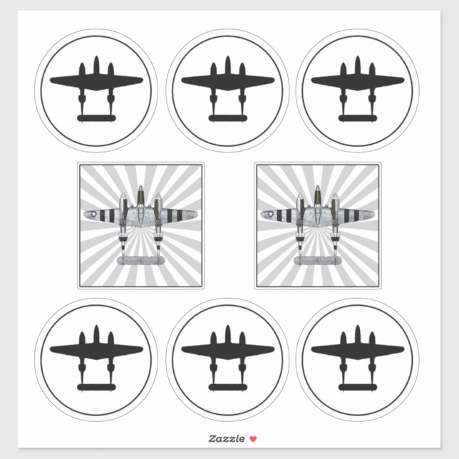 P-38 D-Day Stripes & Silhouette Peelable Vinyl Sticker (Sheet)