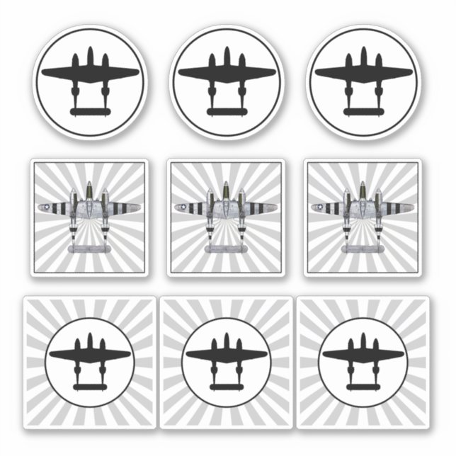 P-38 D-Day Stripes & Silhouette Peelable Vinyl Sticker (Front)