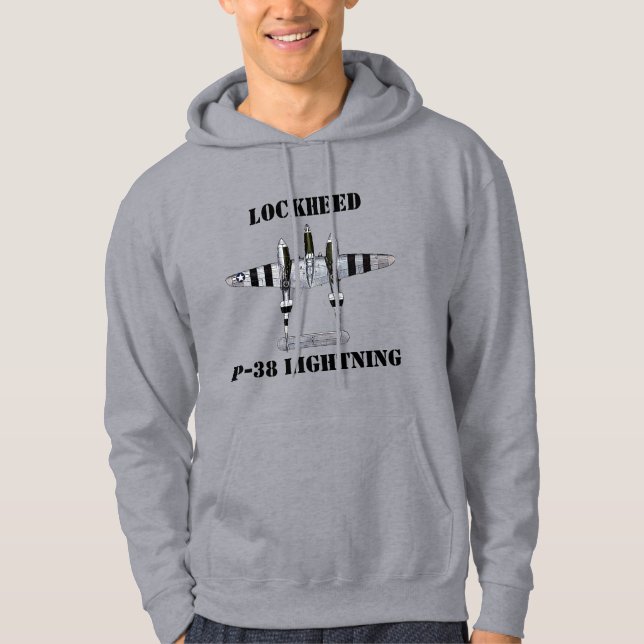 P-38 D-Day Stripes with Lockheed P-38 Lightning Hoodie (Front)