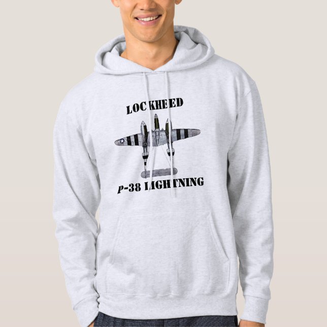 P-38 D-Day Stripes with Lockheed P-38 Lightning Hoodie (Front)