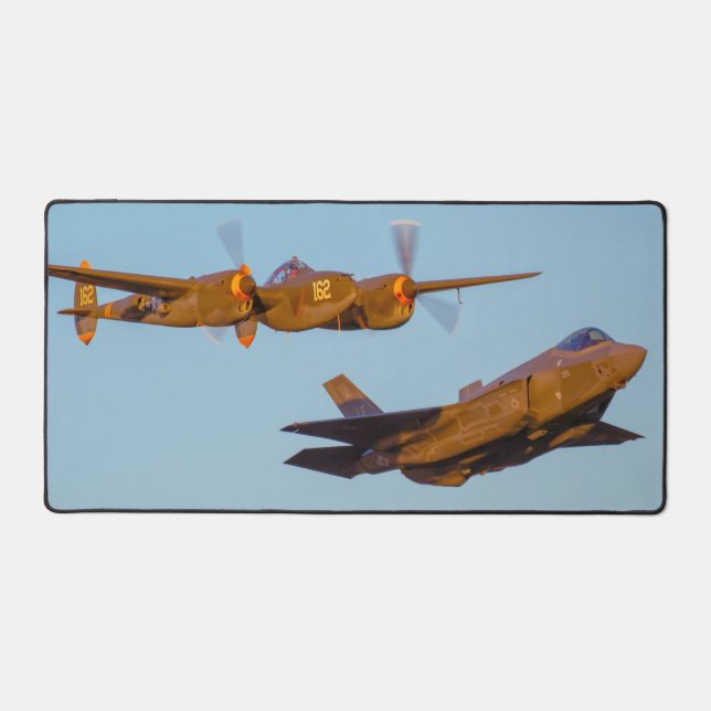 P-38 LIGHTNING and F-35A LIGHTNING II  Desk Mat (Front)