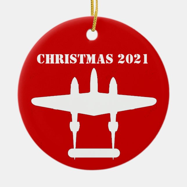 P-38 Lightning Christmas 202 Red & White Ceramic O Ornament (Front)