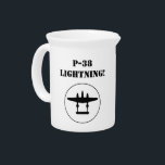 P-38 Lightning Circle Silhouette Logo Beverage Pitcher<br><div class="desc">Classic black P-38 Lightning Silhouette in Circle with P-38 Lighting in WWII stencil font. Sangria anyone? OK,  how about lemonade on a hot summer afternoon?</div>