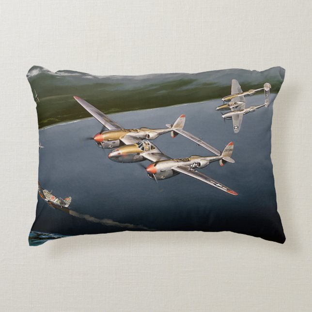 P-38 Lightning in Flight Accent Pillow (Front)