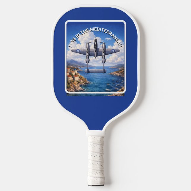 P-38 Lightning Over the Mediterranean Pickleball Paddle (Front)