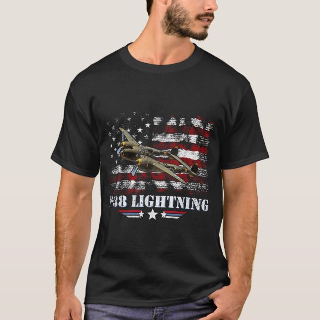 P-38 Lightning P38 Ww2 Aircraft Fighter Jet Pilot  T-Shirt (Front)