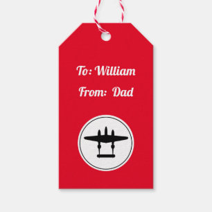 P-38 Lightning Silhouette White Circle Red Back Gi Gift Tags