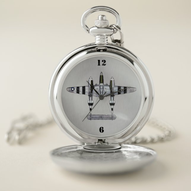 P-38 Lightning with D-Day Stripes Pocket Watch (Inside)