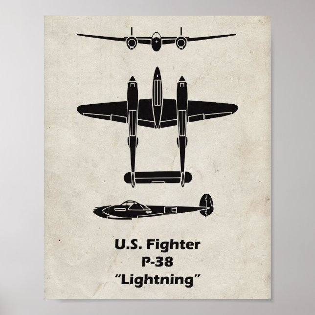 P-38 Lightning WWII Airplane Poster (Front)