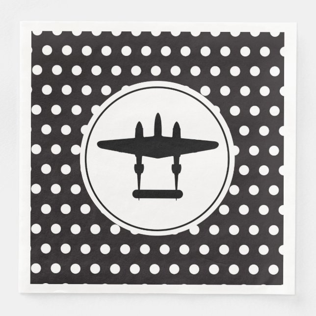 P-38 Silhouette in Circle  on Polka Dot Background Paper Dinner Napkins (Front)