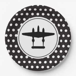 P-38 Silhouette on Polka Dot Background Paper Plates