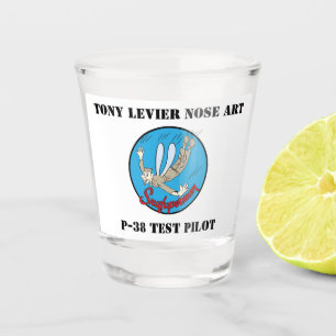 P-38 Test Pilot Tony LeVier Noseart Shot Glass