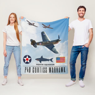 P-40 CURTISS WARHAWK FIGHTER SQUADRON FLEECE BLANKET