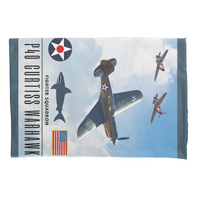 P-40 CURTISS WARHAWK FIGHTER SQUADRON PILLOW CASE (Front)