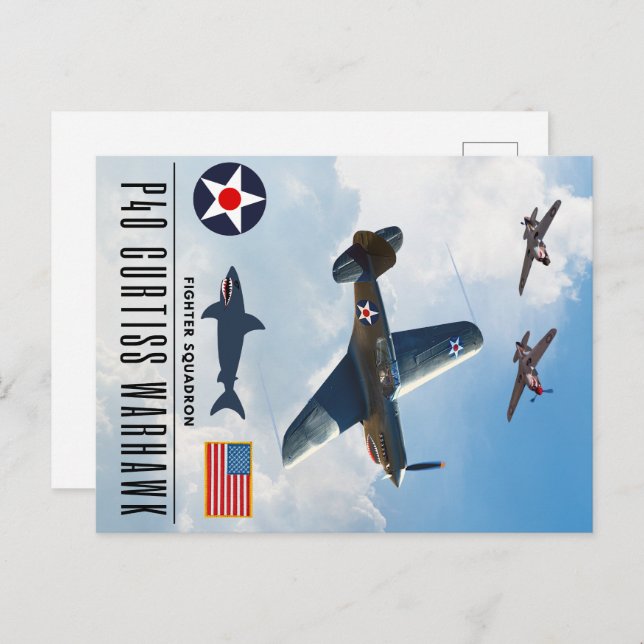 P-40 CURTISS WARHAWK FIGHTER SQUADRON POSTCARD (Front/Back)
