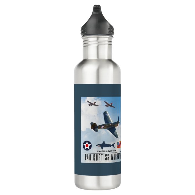 P-40 CURTISS WARHAWK FIGHTER SQUADRON STAINLESS STEEL WATER BOTTLE (Right)